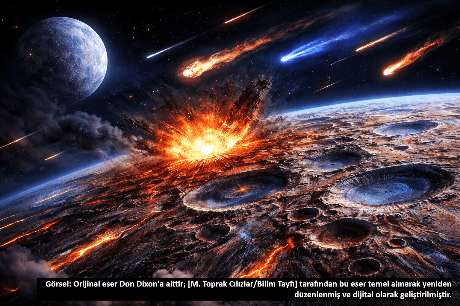 Ge&ccedil; D&ouml;nem Ağır Bombardımanı sırasında erken D&uuml;nya y&uuml;zeyine yoğun g&ouml;ktaşı &ccedil;arpmalarını g&ouml;steren ill&uuml;strasyon.